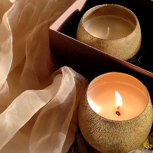 Oceann Gloww Glistening Gold Round Dewdrop Scented Glass Candle I Set of 2 I 34 Hrs I
