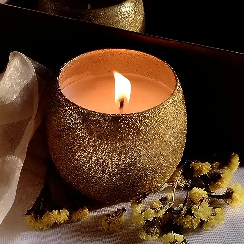 Oceann Gloww Glistening Gold Round Dewdrop Scented Glass Candle I Set of 2 I 34 Hrs I