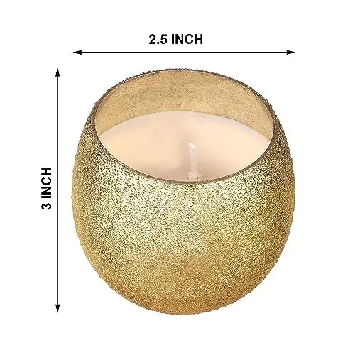 Oceann Gloww Glistening Gold Round Dewdrop Scented Glass Candle I Set of 2 I 34 Hrs I
