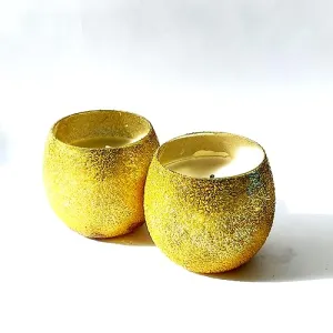 Oceann Gloww Glistening Gold Round Dewdrop Scented Glass Candle I Set of 2 I 34 Hrs I