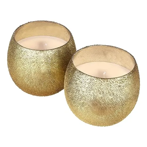 Oceann Gloww Glistening Gold Round Dewdrop Scented Glass Candle I Set of 2 I 34 Hrs I