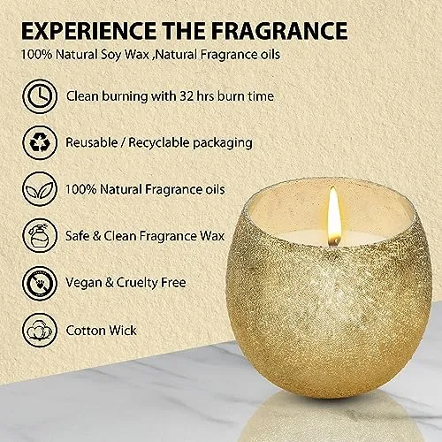 Oceann Gloww Glistening Gold Round Dewdrop Scented Glass Candle I Set of 2 I 34 Hrs I