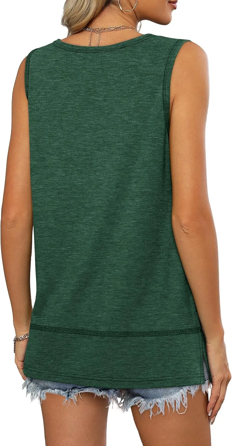 OFEEFAN Women's Side Slit Tank Tops Flowy Sleeveless Shirts Loose Fit Scoop Neck Tops Basic Casual S-4XL