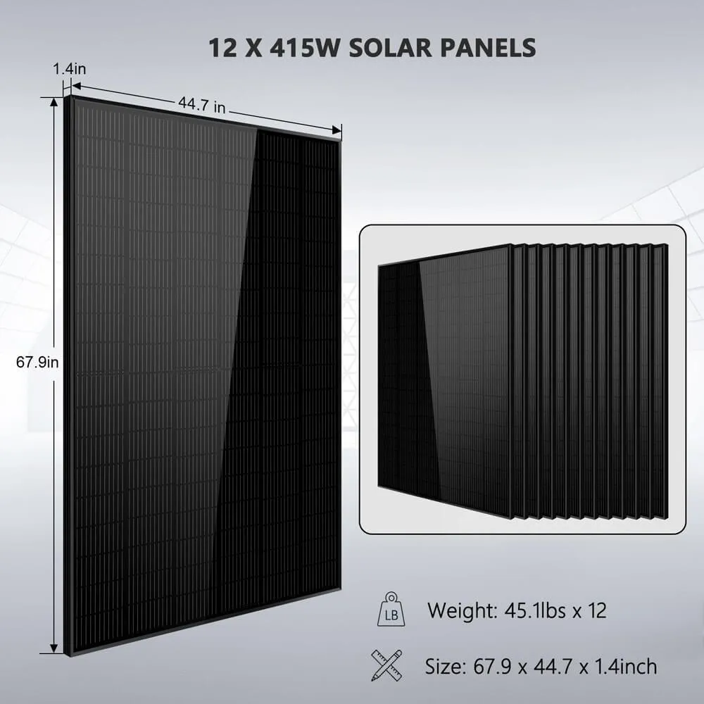 Off Grid Solar Kit 10000W 48VDC 120VAC/240V 20.48KWH Powerwall Lithium Battery 12 X 415 Watts Solar Panels SGM-10M2T