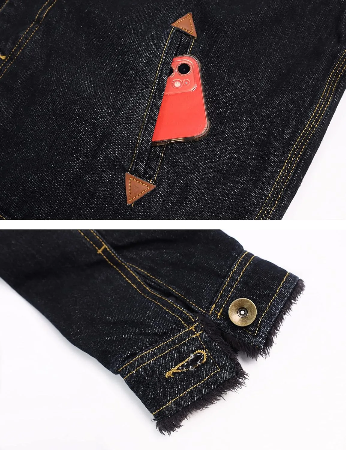 Omoone Men's Faux Fur Collar Sherpa Fleece Lined Distressed Denim Trucker Jacket