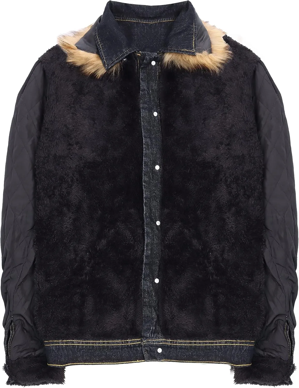 Omoone Men's Faux Fur Collar Sherpa Fleece Lined Distressed Denim Trucker Jacket