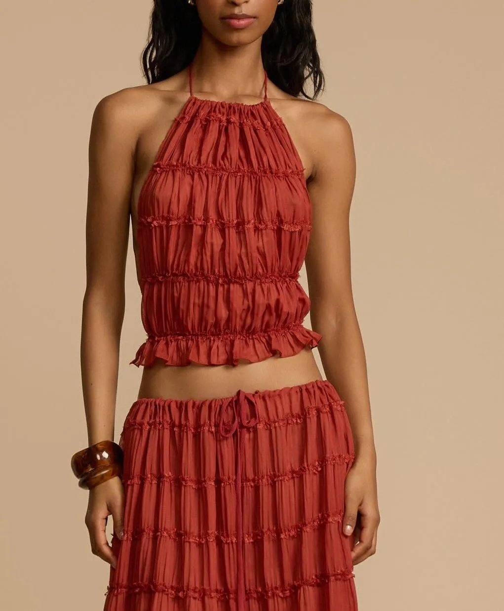 Open Back Halter Tops for Women Bow Tie Back Ruched Ruffle Crop Tops Smocked Y2K Going Out Camisoles