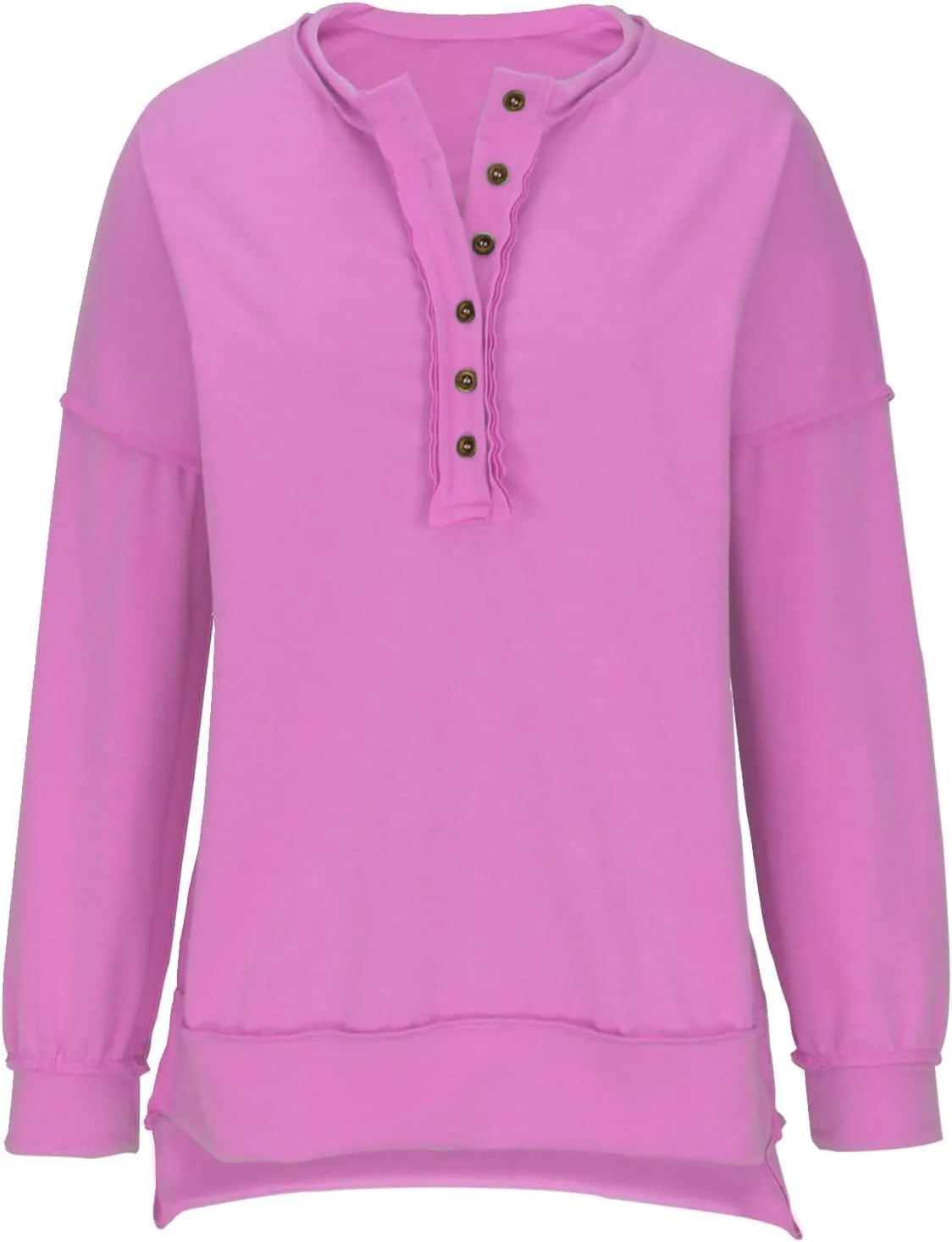 Oversized Sweatshirts for Women Loose Fit Button Henley Neck Pullover Casual Solid Pullover Long Sleeve Tunic Top