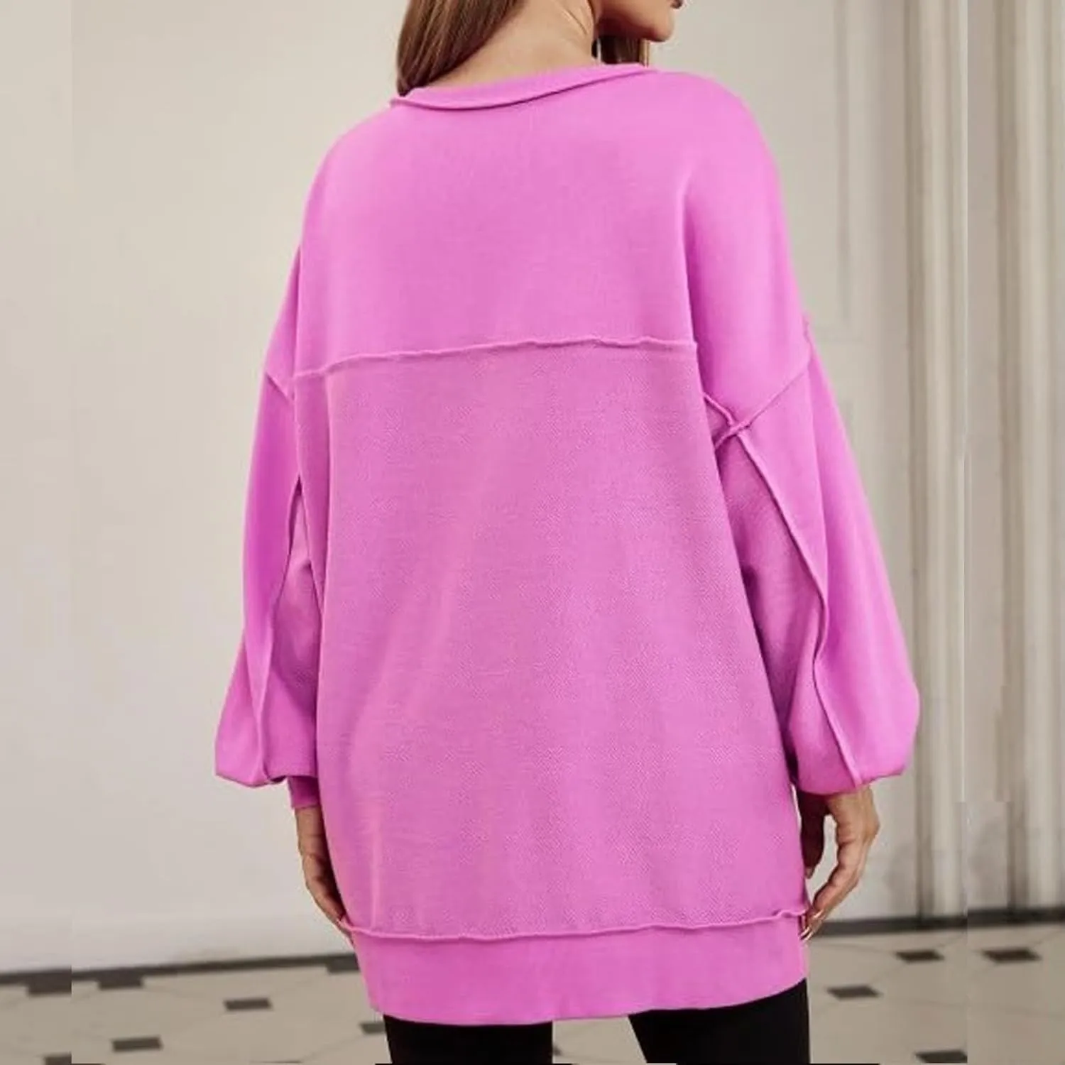 Oversized Sweatshirts for Women Loose Fit Button Henley Neck Pullover Casual Solid Pullover Long Sleeve Tunic Top