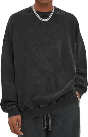 Oversized Vintage Crewneck Sweatshirt Men Acid Wash Cotton Baggy Trendy Streetwear Long Sleeve Shirts Pullover Tops