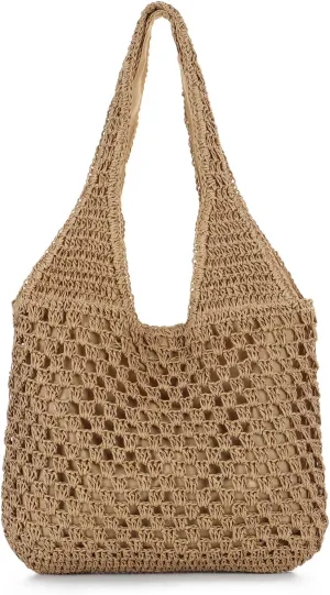 Oweisong Large Straw Beach Bag for Women Handmade Woven Raffia Tote Hobo Summer Shoulder Bag Vacation Handbag