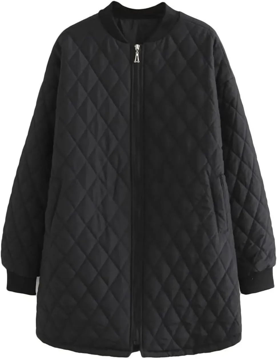 Parkas Women's Autumn Winter Long Sleeve Zipper Wadded Jacket Argyle Cotton-Padded Coat