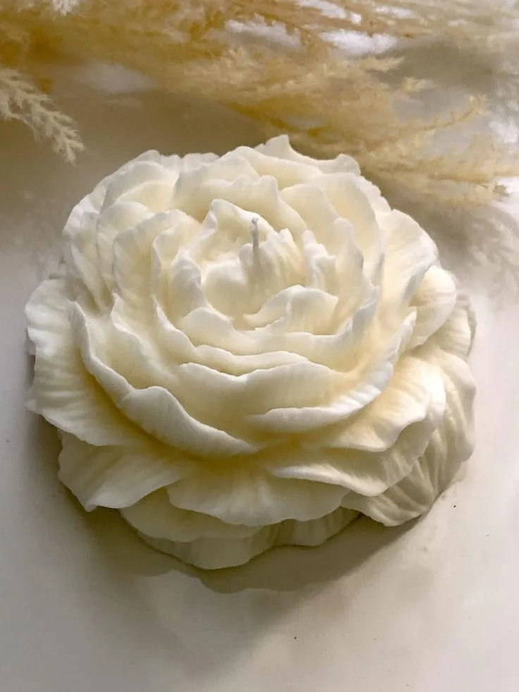 Peony Flower Candle | Set of 2 | White | Ylang Ylang Scented | 100% Soy wax | 20  burn hours | 85 grams | Clean burn | Vegan | Eco-friendly | Home decor | Gifting | Aesthetic