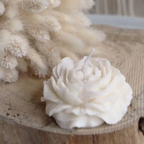 Peony Flower Candle | Set of 2 | White | Ylang Ylang Scented | 100% Soy wax | 20  burn hours | 85 grams | Clean burn | Vegan | Eco-friendly | Home decor | Gifting | Aesthetic