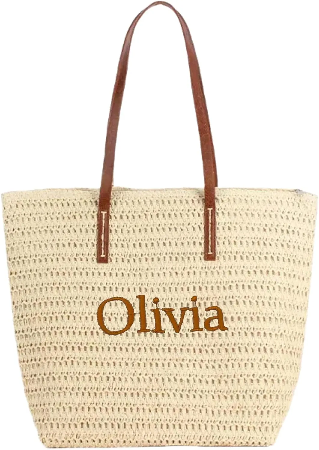 Personalized Straw Beach Bag for Women Woven Tote Bag with Custom Embroidered Name Casual Travel Shoulder Bag Handbags