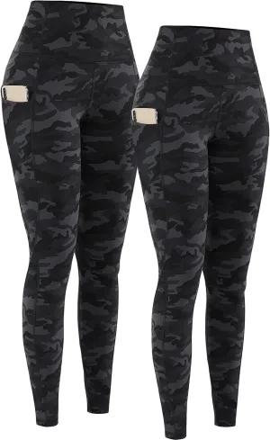 PHISOCKAT 2 Pack High Waist Yoga Pants with Pockets, Tummy Control Leggings, Workout 4 Way Stretch Yoga Leggings