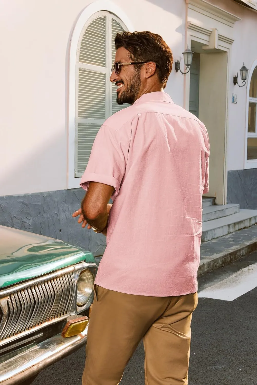 PJ PAUL JONES Mens Short Sleeve Button Down Shirts Untuckit Cuban Casual Shirt with Pocket for Summer Beach
