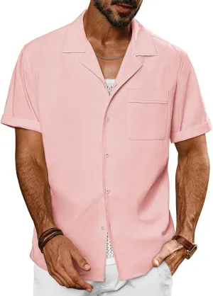 PJ PAUL JONES Mens Short Sleeve Button Down Shirts Untuckit Cuban Casual Shirt with Pocket for Summer Beach