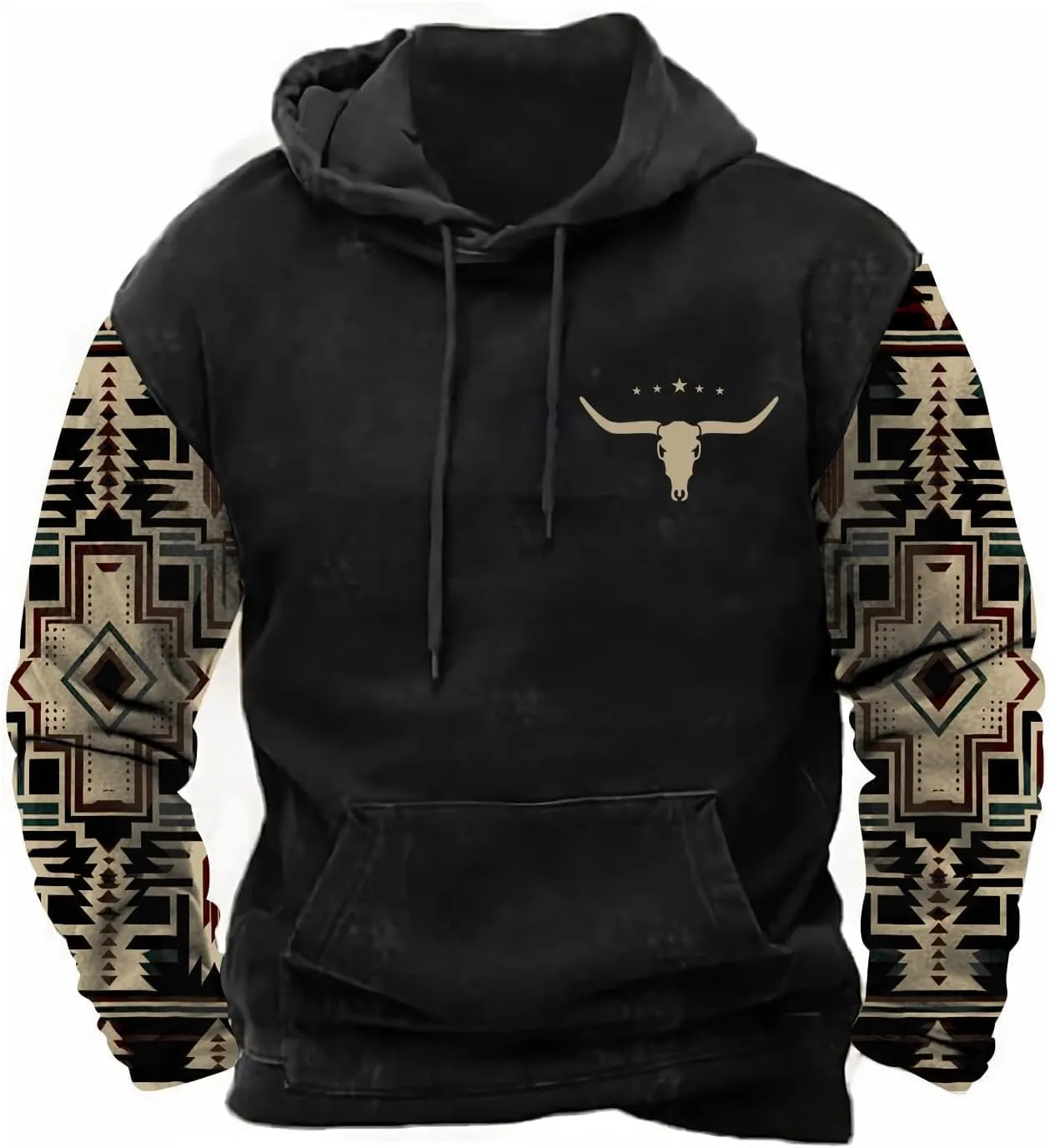 PORCLAY Mens Aztec Hoodie Western Cowboy Hooded Sweatshirt Country Graphic Print Oversized Pullover Shirts with Pocket
