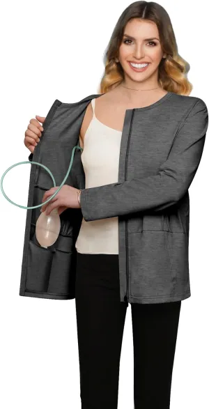 Post Mastectomy Recovery Zipper Closure Collar Long Sleeves Shirt Camisole with 4 Drain Pockets-Post Shoulder Surgery Shirts