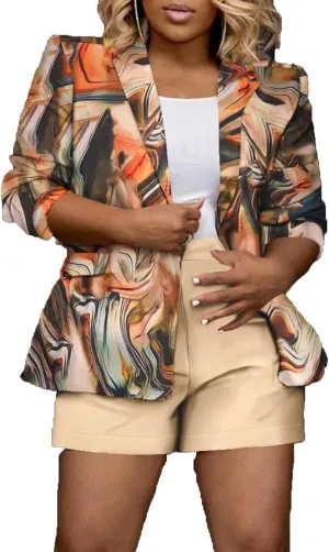 Printed Blazers for Women Colorful Women's Long Sleeves Notch Lapel Floral Blazer Casual Suit Jacket