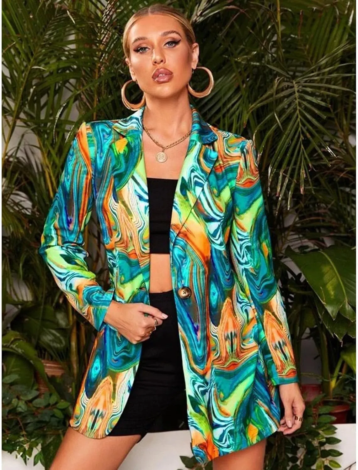 Printed Blazers for Women Colorful Women's Long Sleeves Notch Lapel Floral Blazer Casual Suit Jacket