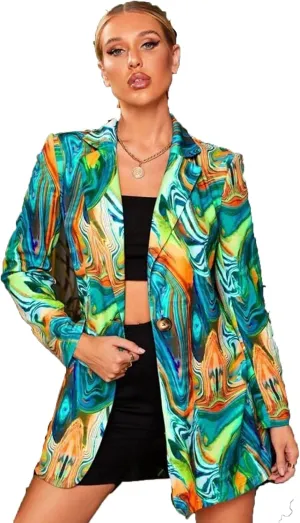 Printed Blazers for Women Colorful Women's Long Sleeves Notch Lapel Floral Blazer Casual Suit Jacket