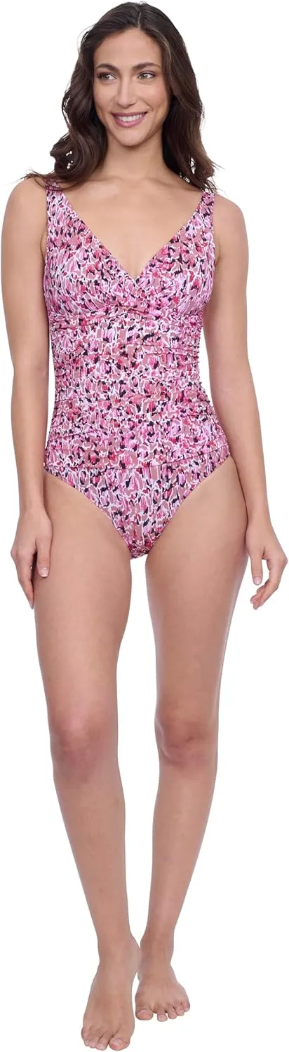 Profile by Gottex Fun Flair Womens One Piece Crossover Stylish Swimsuit with Soft Cup and Tummy Control Swim Essential