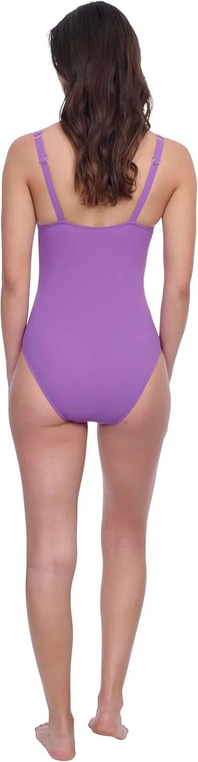 Profile by Gottex Fun Flair Womens One Piece Crossover Stylish Swimsuit with Soft Cup and Tummy Control Swim Essential