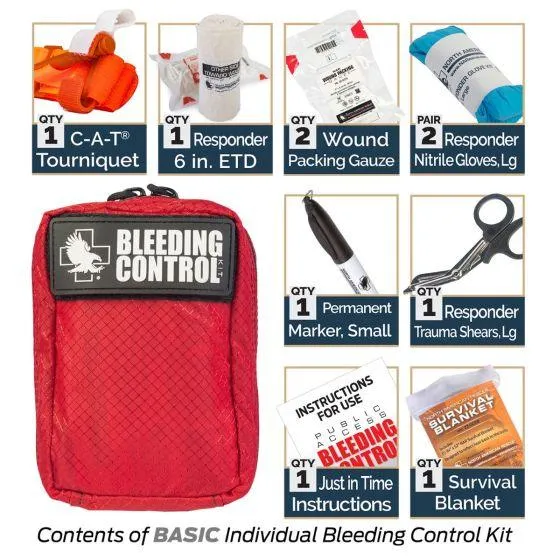 Public Access Bleeding Control Station - 8-PACK Nylon Pouch - Low Profile Metal Station