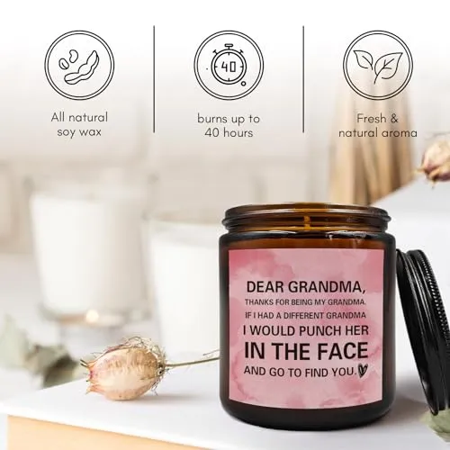 PUHEI Funny Grandma Candle, Grandma Candle Gifts from Grandkids Grandchild Grandson Granddaughter, Funny Mother’s Day Gifts for Grandma, Grandma Candle Soy Scented Jar Candles