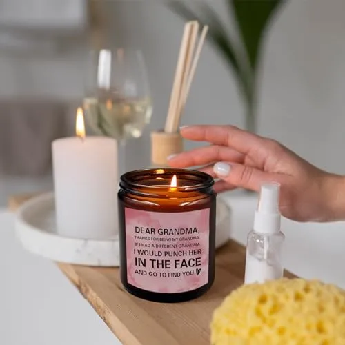 PUHEI Funny Grandma Candle, Grandma Candle Gifts from Grandkids Grandchild Grandson Granddaughter, Funny Mother’s Day Gifts for Grandma, Grandma Candle Soy Scented Jar Candles