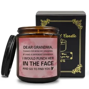 PUHEI Funny Grandma Candle, Grandma Candle Gifts from Grandkids Grandchild Grandson Granddaughter, Funny Mother’s Day Gifts for Grandma, Grandma Candle Soy Scented Jar Candles