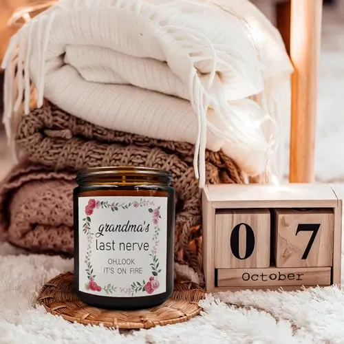 PUHEI Grandam’s Last Nerve Candle, Grandma Candle Gifts for Grandma, Grandma Birthday Gift for Grandma from Granddaughter, Funny Grandma’s Last Nerve It’s On Fire Candle Soy Scented Jar Candles