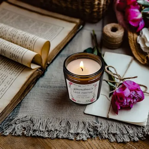 PUHEI Grandam’s Last Nerve Candle, Grandma Candle Gifts for Grandma, Grandma Birthday Gift for Grandma from Granddaughter, Funny Grandma’s Last Nerve It’s On Fire Candle Soy Scented Jar Candles