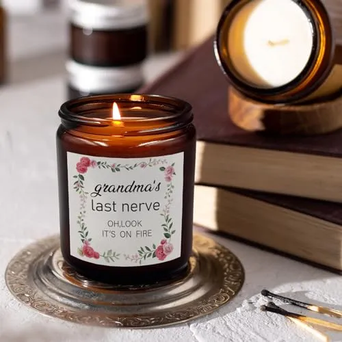 PUHEI Grandam’s Last Nerve Candle, Grandma Candle Gifts for Grandma, Grandma Birthday Gift for Grandma from Granddaughter, Funny Grandma’s Last Nerve It’s On Fire Candle Soy Scented Jar Candles