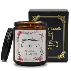 PUHEI Grandam’s Last Nerve Candle, Grandma Candle Gifts for Grandma, Grandma Birthday Gift for Grandma from Granddaughter, Funny Grandma’s Last Nerve It’s On Fire Candle Soy Scented Jar Candles