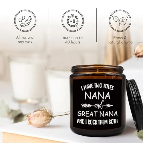 PUHEI Great Nana Gifts Candle, Nana Candle, Mothers Day Candle Gifts for Great Nana Grandma, Nana Gifts from Grandkids, I Have Two Titles Nana and Great Nana Grandma Soy Scented Jar Candles