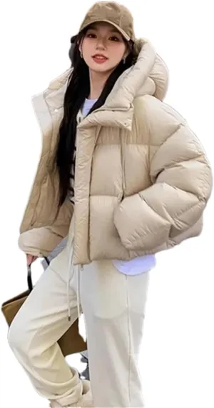 Pulcykp Women Winter Down Jacket Coat Hoodie Duck Warm Down Outwear Cotton-Padded Puffer Coat