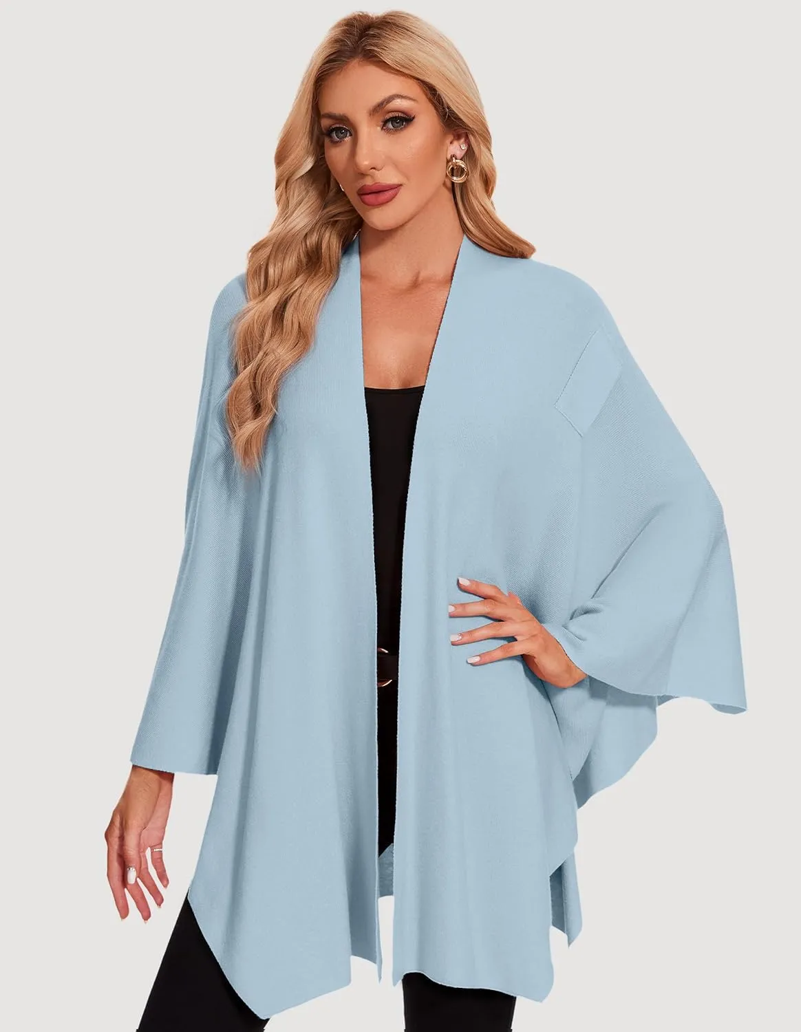 PULI Womens Elegant Cross Front Shawl Wraps Knitted Ponchos Cape Light Weight Poncho Sweater Soft Warm Travel Wraps