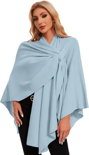 PULI Womens Elegant Cross Front Shawl Wraps Knitted Ponchos Cape Light Weight Poncho Sweater Soft Warm Travel Wraps