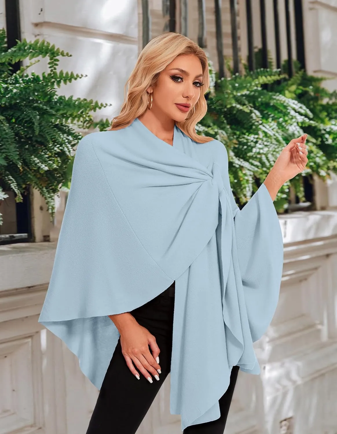 PULI Womens Elegant Cross Front Shawl Wraps Knitted Ponchos Cape Light Weight Poncho Sweater Soft Warm Travel Wraps