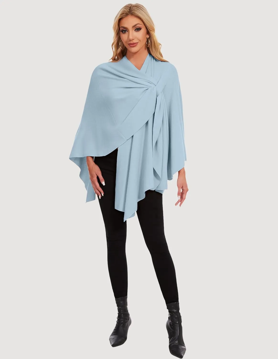 PULI Womens Elegant Cross Front Shawl Wraps Knitted Ponchos Cape Light Weight Poncho Sweater Soft Warm Travel Wraps