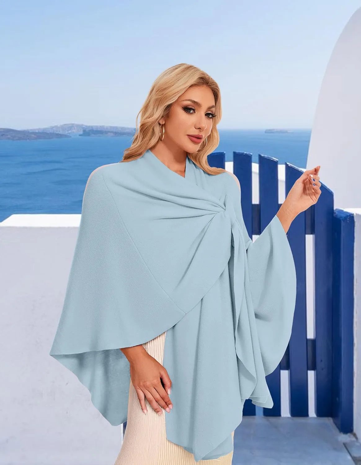 PULI Womens Elegant Cross Front Shawl Wraps Knitted Ponchos Cape Light Weight Poncho Sweater Soft Warm Travel Wraps