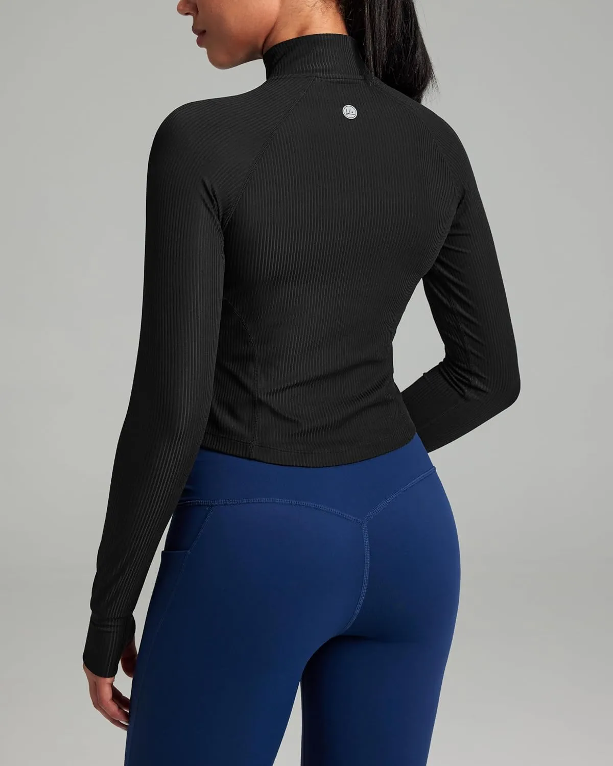 QUEENIEKE Women's Cropped Workout Jackets - Zip Up Long Sleeves Athletic Yoga Slim Fit BBL Running Jacket with Thumb Holes