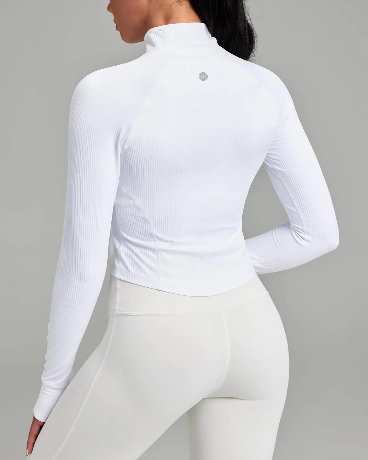 QUEENIEKE Women's Cropped Workout Jackets - Zip Up Long Sleeves Athletic Yoga Slim Fit BBL Running Jacket with Thumb Holes