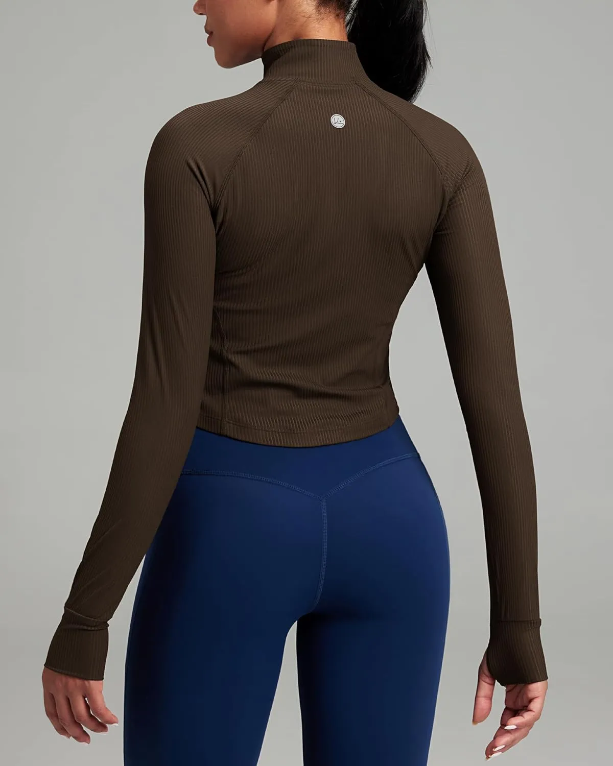 QUEENIEKE Women's Cropped Workout Jackets - Zip Up Long Sleeves Athletic Yoga Slim Fit BBL Running Jacket with Thumb Holes