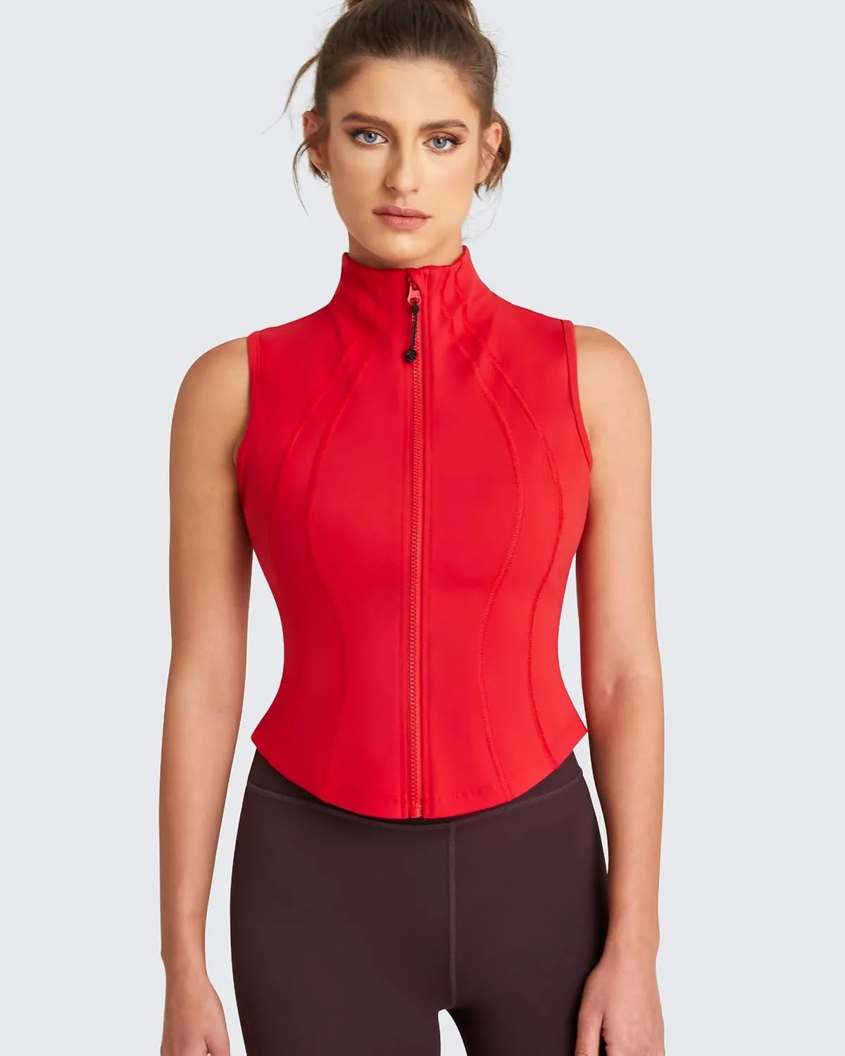 QUEENIEKE Women's Sleeveless Crop Shirt - Zip Up Workout Running Vest Tank Tops Athletic Gym Yoga Camis Jackets