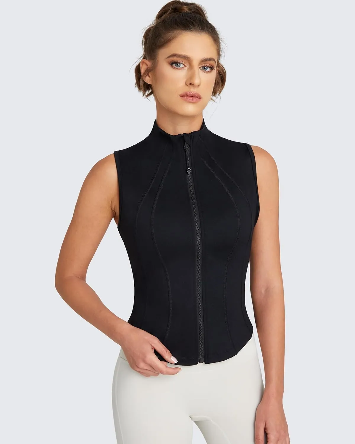 QUEENIEKE Women's Sleeveless Crop Shirt - Zip Up Workout Running Vest Tank Tops Athletic Gym Yoga Camis Jackets