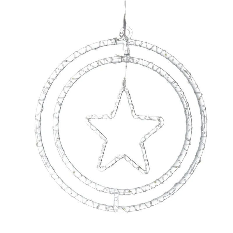 Quntis Christmas Double Ring Solar LED String Lights – Christmas Tree Shape Atmosphere Lights with Star Design, Outer Diameter: 12.60 inches, Inner Ring Diameter: 10.24 inches